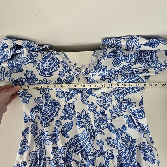 Xirena Nissa Mini Dress Puff Sleeves Santorini Print Size L Euro Summer Coastal - Picture 10 of 16